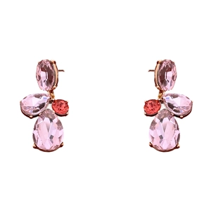 Elegant teardrop crystal drop earrings in pink and orange tones with rose gold plating