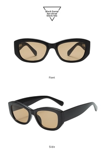 Front and side views of vintage square black sunglasses with brown tinted lenses