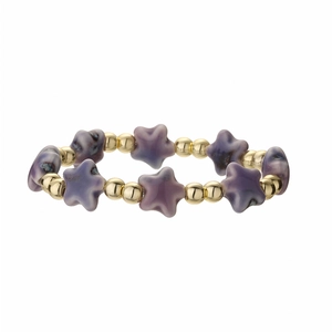 Bracelet fait main en céramique avec étoiles violettes dégradées et perles dorées