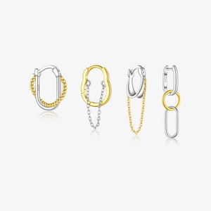 925 Sterling Silver Earrings For Women Two Tone Gold Plated Geometric Chain Dangle Tassel Minimalist Fashion Accessory