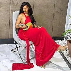 Elegant red off-shoulder slim maxi dress with asymmetric pleated detailing