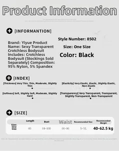 Detailed size chart for lace bodysuit lingerie featuring measurements and fabric info