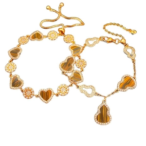 18K gold plated heart and gourd bracelet with zircon and adjustable sliding clasp