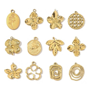 Stainless Steel Flower Clover Rose Leaf Geometric Pendants Charms For DIY Jewelry Making Gold Plated Vintage Accessories