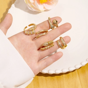French vintage gold snake ring with zircon inlay and adjustable wrap design for women