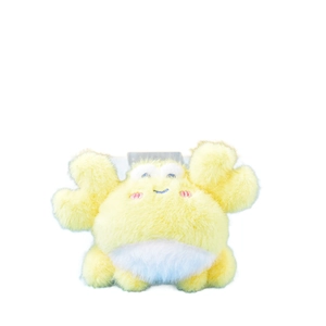 Cute yellow plush crab pendant with fluffy texture and soft stuffing for bag decoration
