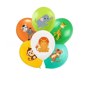 Set of 6 cartoon animal latex balloons including lion, tiger and zebra for birthday parties