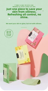 Macro view of portable oil-absorbing sheets in rose, chamomile, and green tea packs