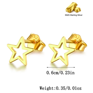 Detail view of S925 sterling silver star stud earrings with 0.6cm size and hallmark