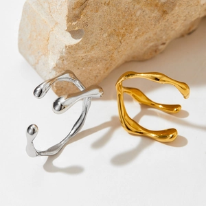 Irregular liquid lava stainless steel open rings in gold and silver finish for women
