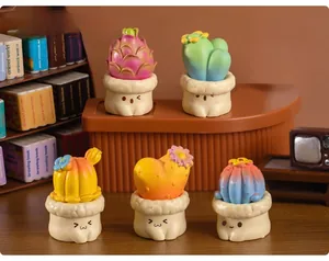 Detailed macro shot of creative succulent resin miniatures with cute expressions