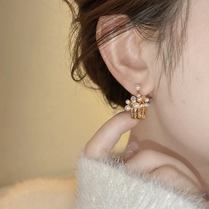 Creative 18K gold plated popcorn pearl stud earrings with sparkling cubic zirconia