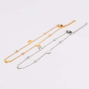 Elegant gold and silver stainless steel butterfly anklets with sparkling crystals