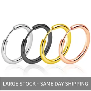 Polished titanium steel hoop earrings set in silver, black, gold and rose gold colors