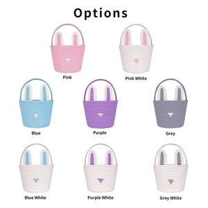 Detail showcasing eight color options for the woven cotton rope Easter bunny baskets