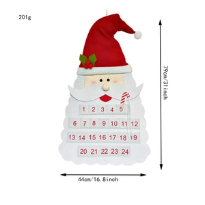 Felt Santa advent calendar showing 79cm height and 44cm width dimensions with 24 pockets