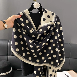 Winter vintage polka dot reversible scarf and shawl in thick warm knitted fabric