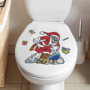 Wandtattoo mit skatendem Weihnachtsmann als Dekoration für WC-Deckel im Badezimmer