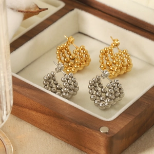 Orecchini A Perline A Forma Di C Acciaio Inossidabile Placcato Oro Geometrico Sfera Rotonda Gioielli Di Moda Per Donne