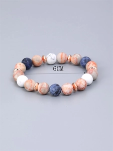 10mm beaded bracelet featuring white, dark blue, and orange marble beads with 6cm diameter