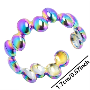 Iridescent rainbow open ring detail with 1.7cm diameter and metallic beaded texture
