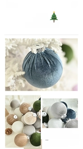 Detailed view of flocked Christmas ornaments with vertical velvet stripes and silver metal caps
