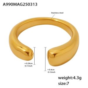 Detailed view of 18K gold plated stainless steel open ring with 4.3g weight and size 7 info