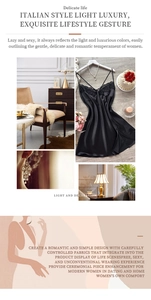 Detail of elegant black satin nightdress with delicate lace trim at the neckline