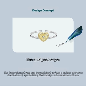 Detail page showing design concept for S925 silver heart ring with starburst patterns