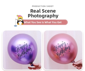 Detail of 12-inch metallic purple and pink balloons with Happy Birthday print