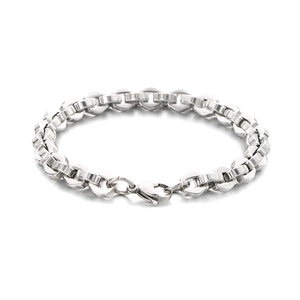 Minimalist silver interlocking polygon chain bracelet with lobster clasp in stainless steel