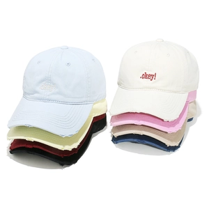 Distressed cotton baseball cap with .okey! embroidery in eight vibrant colors