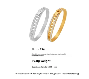 Detail view of zipper rhinestone stainless steel bracelets in gold and silver