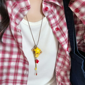 Chic acrylic geometric star pendant necklace with colorful charms on a woven cord