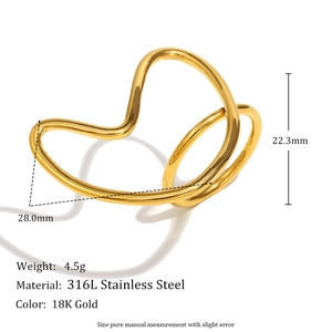 Minimalist 18K gold plated stainless steel ring with abstract heart line design