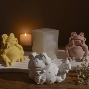 DIY silicone mold for sitting frog candles and handmade soap crafts with colorful figurines