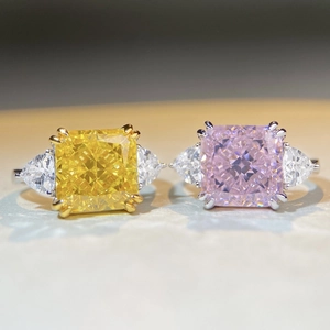 Luxurious S925 silver rings featuring radiant cut yellow and pink 5-carat zircon gemstones