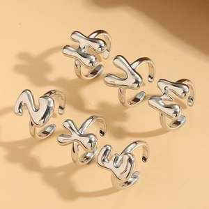 Minimalist Copper Letter Open Adjustable Ring For Women Vintage Bold Alphabet Bubble Style Alphabet Finger Jewelry