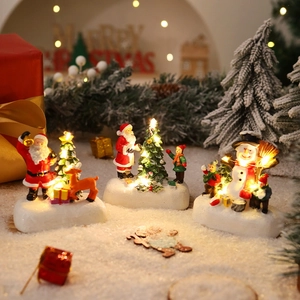 Luminous resin Christmas ornaments featuring Santa and Snowman on snow base