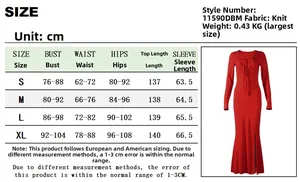 Size chart for high elastic sexy knit dress showing detailed S to XL measurements in cm
