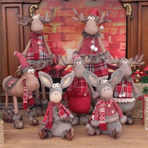 Kerstmis Rendier Pluche Pop Ornament Rood Intrekbaar Staande Rendier Figuur Feestdagen Huis Decoratie Tafel Xmas Display Cadeau