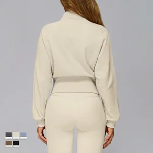 Damen Sport-Set mit winddichtem Stehkragen-Sweatshirt und Leggings in fünf Farben