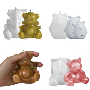 3D Bear Silicone Mold Bow Geometric Heart Shape DIY Candle Plaster Resin Aromatherapy Handmade Soap Craft Tool Flexible