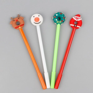 Christmas cartoon gel pens featuring Reindeer, Snowman, and Santa Claus silicone toppers