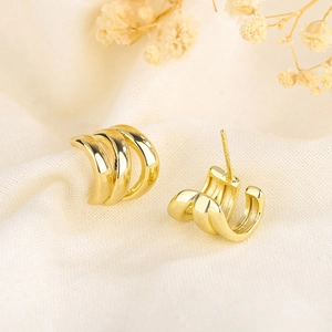 Elegantes pendientes de aro de triple capa en plata de ley S925 bañados en oro 18k