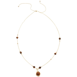 Vintage flower tiger eye stone pendant necklace in gold finish with adjustable chain