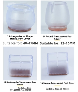 Detailed grid view of four silicone furniture leg protectors with felt pads in various shapes