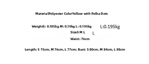 Tableau détaillé des tailles pour mini robe jaune à pois sans manches à col en V