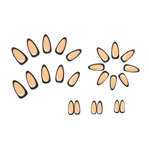 Minimalist almond nude press-on nails with thin black borders, 24 pieces set