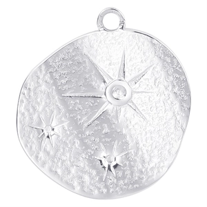 Hammered stainless steel round star pendant necklace on a clean white background